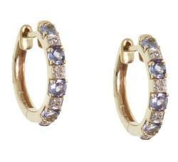 Tanzanite and Diamond 14K Gold Hoop Earringstanzanite 