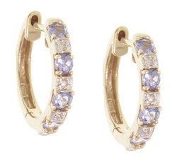 Tanzanite and Diamond 14K Gold Hoop Earringstanzanite 