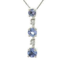 3 Stone Tanzanite Diamond 14K White Gold Drop Pendant Necklacestone 