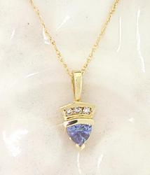 Trillion Tanzanite and Diamond Gold Pendant Necklacetrillion 