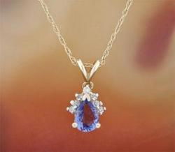 Ladies Tanzanite and Diamond 14K Gold Pendant Necklaceladies 