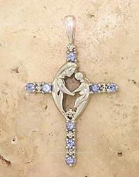 Tanzanite Diamond Mom Child Cross 14K White Gold Pendanttanzanite 