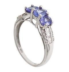 3 Stone Oval Cut Tanzanite Baguette Cut Diamond 14K White Gold Ringstone 