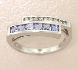 Princess Tanzanite and Diamond 14K White Gold Ringprincess 