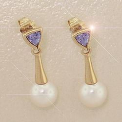 Pearl and Tanzanite Gold Dangle Earringspearl 