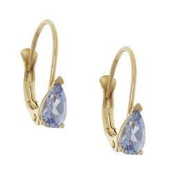 Pear Cut Tanzanite 14K Gold Leverback Hoop Earringspear 