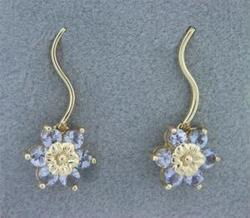 Ladies Tanzanite 14K Gold Flower Dangle Earringsladies 