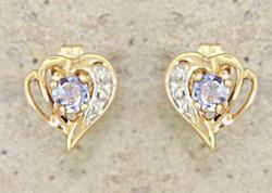 Tanzanite and Diamond Gold Heart Earringstanzanite 