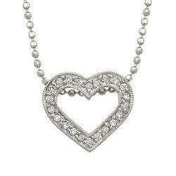 14K White Gold Prong Set Round Diamond Open Heart Pendant & Necklacewhite 