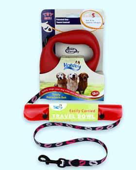 Red Small Leash and Small Travel Bowl Set Case Pack 6red 