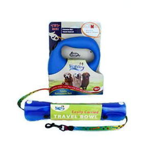 Blue - Medium Leash With Large Travel Bowl - Set Case Pack 6blue 