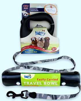 Black Large Leash and Large Travel Bowl Set Case Pack 6black 