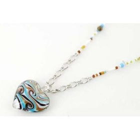 34" Murano Heart W/ Seed Bead Necklace Case Pack 3murano 