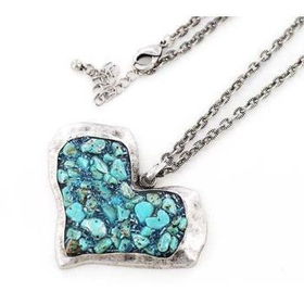 SB Heart Pendant w/Turquoise Chain Necklace Case Pack 3heart 