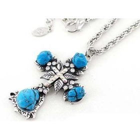 MP Cross Pendant With Turquoise Chain Necklace Case Pack 3cross 