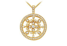 Diamond Floral Circle Pendant : 14K Yellow Gold - 0.66 CT Diamondsdiamond 