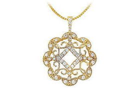 Diamond Floral Circle Pendant : 14K Yellow Gold - 0.50 CT Diamondsdiamond 