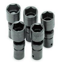 5 Piece 1/2in. Drive SAE Standard 6 Point Swivel Impact Socket Setpiece 