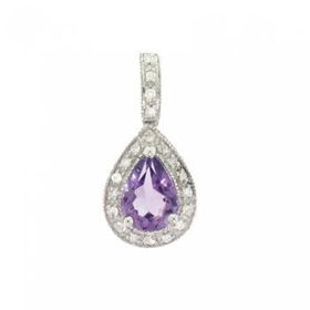 New White Gold Pendant w/ Pear Cut Amethyst & Diamondswhite 