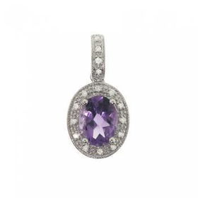 White Gold Milgrain Pendant Amethyst & Diamond Gemswhite 