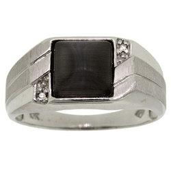 New Men's Black Onyx Diamond Brushed White Gold Ringmen 