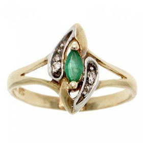 Yellow White Gold Ring Sz=5 w Marquise Emerald Diamondyellow 