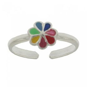 Solid Silver Toe Ring Multi-colored Enamel Flower Newsolid 