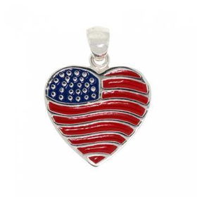 Sterling Silver Heart Pendant Enamel US Flag Charm Newsterling 