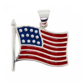 New Solid Sterling Silver Pendant US Flag Charm Enamelsolid 