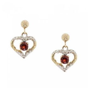 New Garnet 10K Yellow and White Gold Dangle Heart Earringsgarnet 