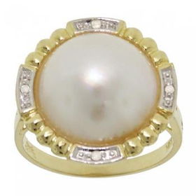 Womens 14KT Gold Ring w/ Cultured Mabe Pearl Diamondwomens 