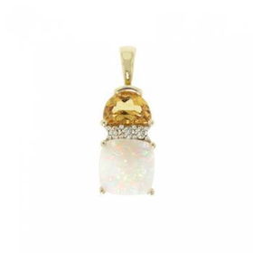 14K Solid Yellow Gold Pendant Diamond Opal Citrine Gemssolid 