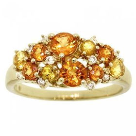 Ladies Gold Cluster Ring Orange Spinel Citrine Diamondladies 