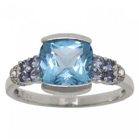 10KT White Gold Ring Blue Topaz Tanzanite Diamond Gemswhite 