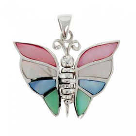 Silver Butterfly Pendant Multi Color Mother of Pearlsilver 