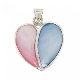 Silver Dangle Heart Pendant Blue Pink Mother of Pearlsilver 