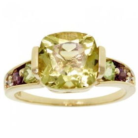 Yellow Gold Quartz Ring Peridot Amethyst & Diamondyellow 