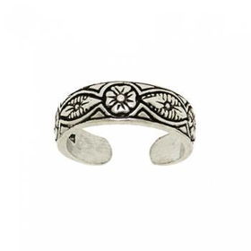 Sterling Silver Flower Toe Ring Oxidized Antique Finishsterling 