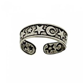 Sterling Silver Adjustable Toe Ring Sun, Moon & Starssterling 