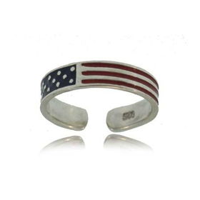 LADIES 925 SILVER AMERICAN FLAG TOE RING- ADJUSTABLEladies 