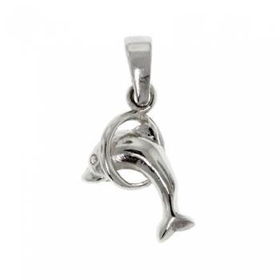 Sterling Silver Jumping in Hoop Dolphin Dangle Pendantsterling 