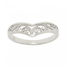 New Solid Sterling Silver Filigree V Shaped Ring Sz=8solid 