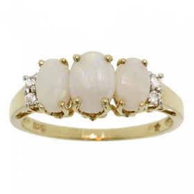 New Solid Yellow Gold 3 Stone Ring Opal & Diamondsolid 