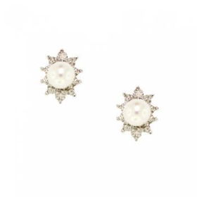 Yellow Gold Stud Earrings - White Akoya Pearl Diamondyellow 