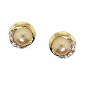 10KT Gold Stud Earrings Cultured Peach Pearl Diamondgold 