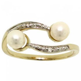 10KT Yellow White Gold White Pearl & Diamond Ring Sz=7yellow 