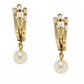 Dangling 14KT Yellow Gold Earrings White Akoya Pearlsdangling 