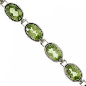 14KT White Gold Tennis Bracelet Bezel Set Oval Peridotwhite 