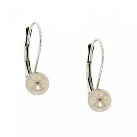 14KT White Gold Hoop Earrings Silver Freshwater Pearlswhite 