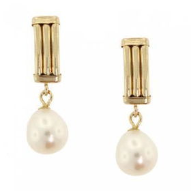 14KT Solid Gold Dangle Earrings w/ Freshwater Pearlssolid 